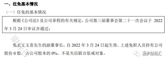 交控生态免去王玉喜副董事长职务