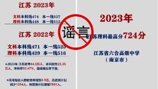 江苏理科状元724分来自南京六合高中？造谣者已被刑拘