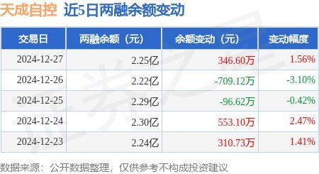 天成自控：12月27日融资买入3150.35万元，融资融券余额2.25亿元