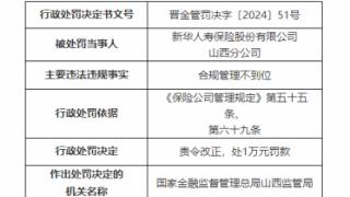 因合规管理不力等，新华保险山西分公司、太原支公司共被罚18万