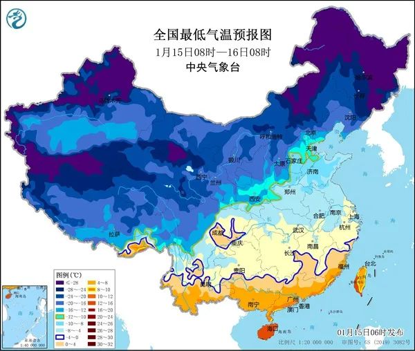 1月15日毕节市、遵义市西部、黔东南州西部气温在4℃以下