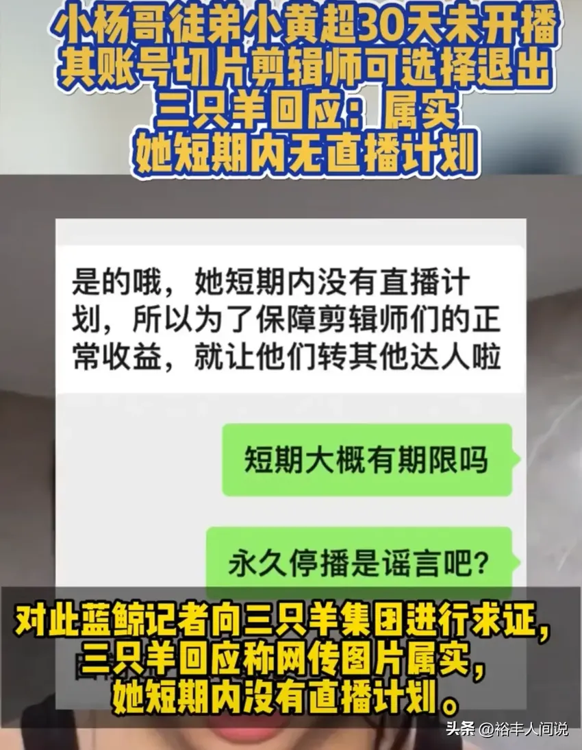 突发！曝小杨哥徒弟小黄将永久停播，关联剪辑号转型，三只羊回应