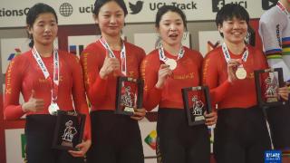 国际自盟场地自行车国家杯赛:中国队获得女子团体竞速赛银牌