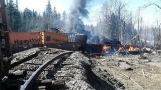 美国一载危险品列车脱轨并引发森林火灾 3人受伤送医