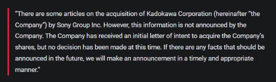 角川集团官宣!已收到索尼收购意向书 尚未做出决定