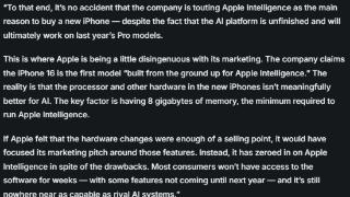 苹果被指太虚伪！iPhone 16硬件并不会明显改善AI功能