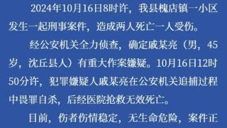 河南周口发生一起刑案致2死1伤 嫌犯畏罪自杀