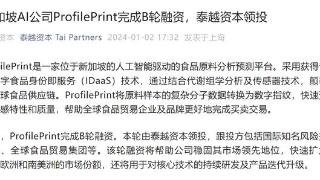 AI公司ProfilePrint完成B轮融资，由泰越资本领投