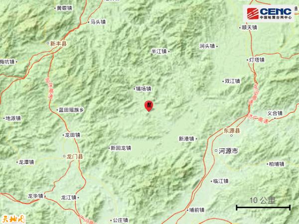 广东河源县发生3.6级地震震源深度8千米