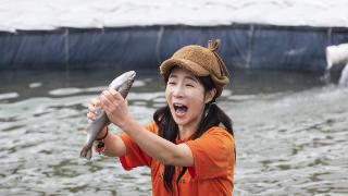 韩国华川鳟鱼节 民众体验徒手抓鱼