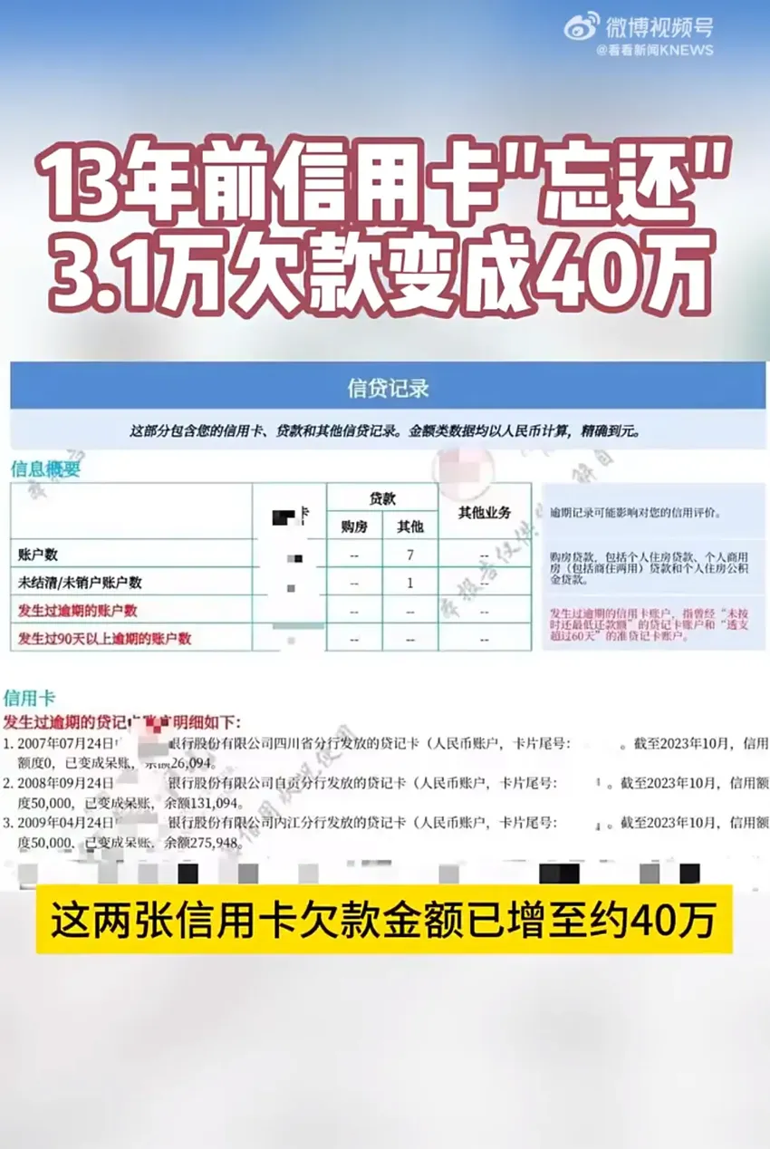 四川一男子信用卡3万多欠款忘还13年后变40万，银行累计联系超500次，双方将通过司法途径协商解决还款事宜