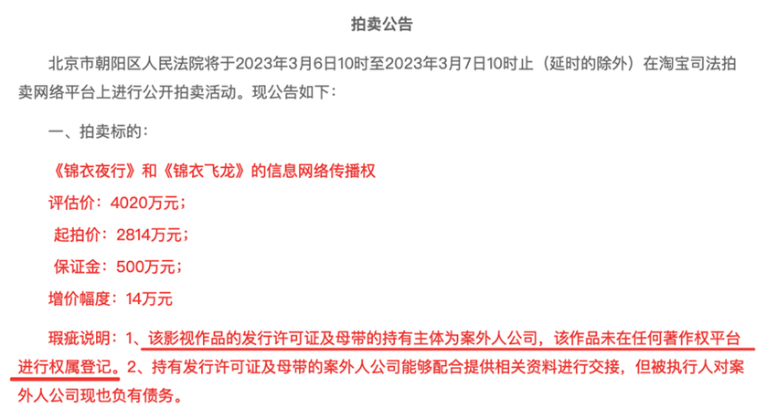 两部电视剧近3000万起拍，乐视网未履行部分义务