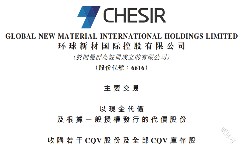 环球新材国际并购著名珠光品牌CQV 拉开国际并购序幕