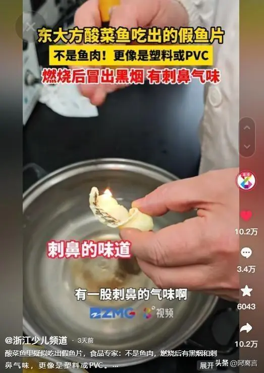 还能这样？食客疑酸菜鱼为塑料制，专家实验后：鱼肉就是塑料做的