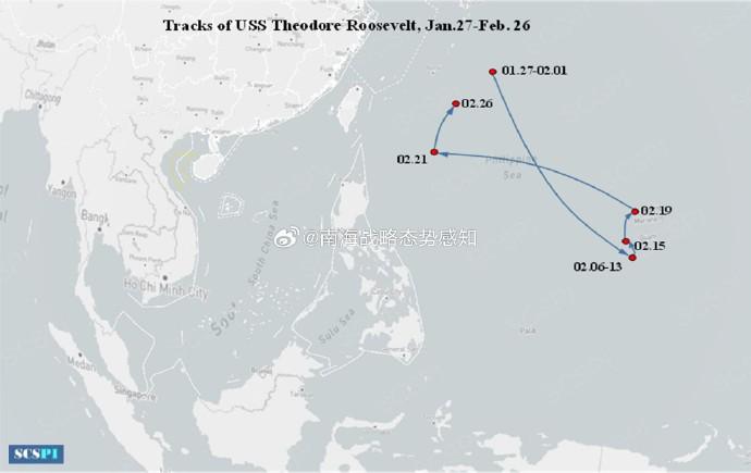 南海战略态势感知：美军罗斯福号航母位冲绳东南海域活动