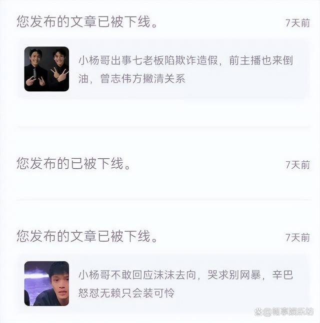 小杨哥被曝双十一复出，大量投诉删帖控评，复出之路充满戏剧性