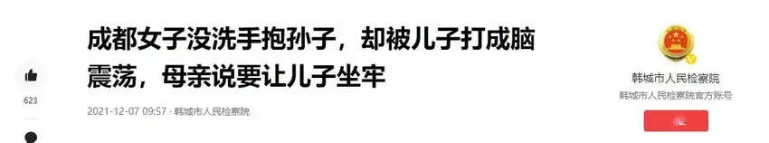 2020年，母亲抱孙子没洗手，被儿子打成脑震荡，母亲要求让儿坐牢