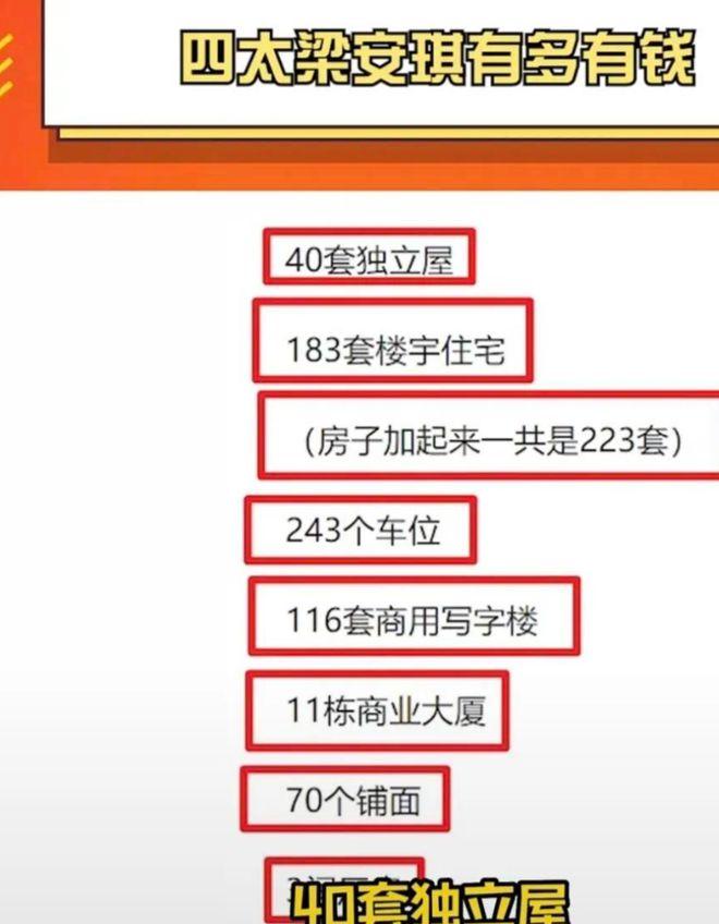 四太梁安琪财产申报表曝光，223套住宅、11栋商业大楼等写满28页