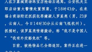 一男子抢劫珠宝店？杭州警方：犯罪嫌疑人被抓获 被抢物品全部追回