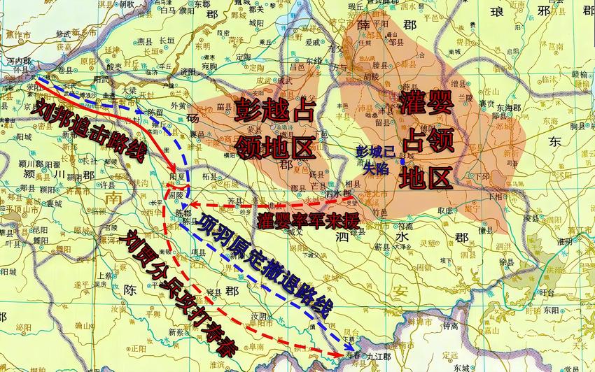 固陵之战，刘邦言而无信，撕掉和约追击项羽，西楚惨败，被围垓下