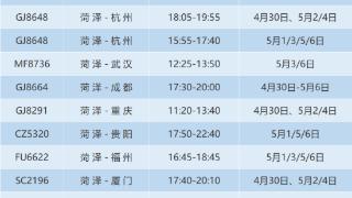 “五一”假期，菏泽机场可通航19个城市！