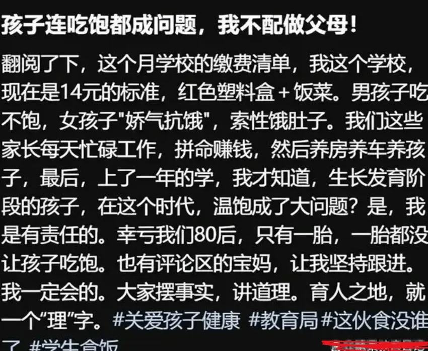 上海中学“294元盒饭”火了，80后妈妈庆幸生一胎：就这还吃不饱