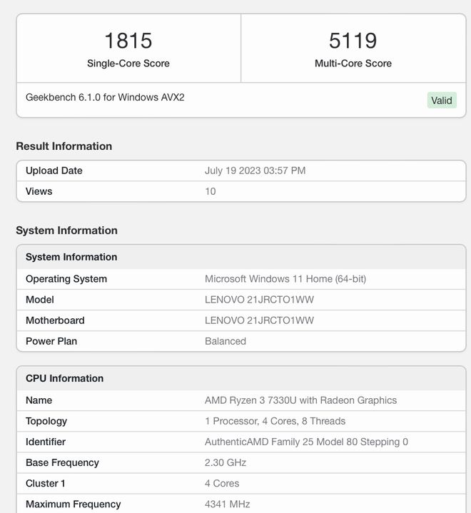 amdr37440u首个geekbench跑分曝光