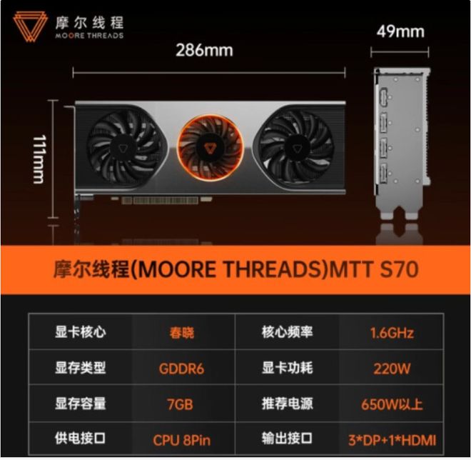 摩尔线程mtts70国产显卡开启定金预售