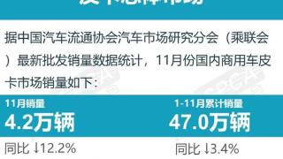 11月份皮卡市场总销量4.2万辆同比下滑12.2%