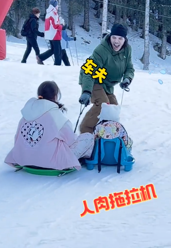 郭碧婷向佐法国滑雪，俩娃罕露正脸，女儿穿汉服