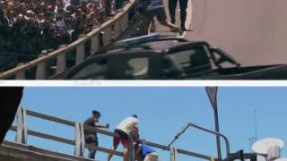 阿根廷球迷爬上桥被安保劝退，还有球迷爬到了树上