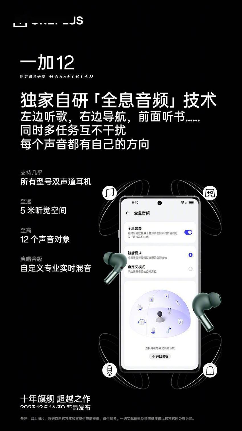 一加12手机采用独家自研“全息音频”技术