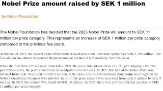 瑞典克朗大幅贬值，诺贝尔基金宣布将今年诺奖奖金增加 100 万