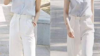 白色衬衫+白色阔腿裤夏日穿搭，随性大方又浪漫优雅